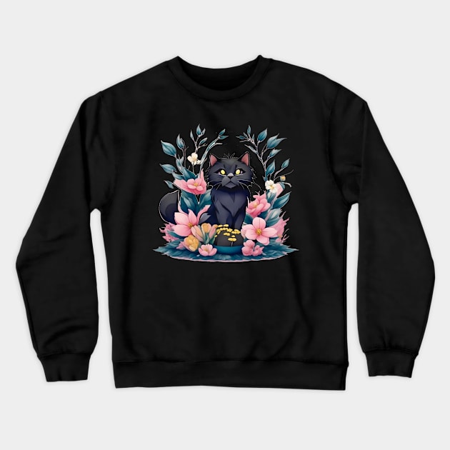 Cute Black Cat Watercolor Art Crewneck Sweatshirt by ImaginativeInkPOD